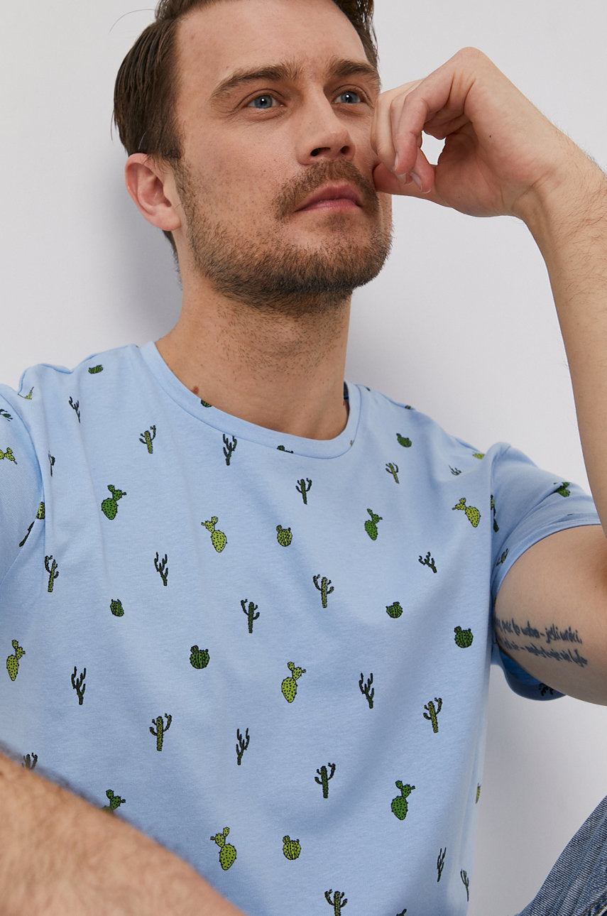 Men's cactus cotton t-shirt in blue