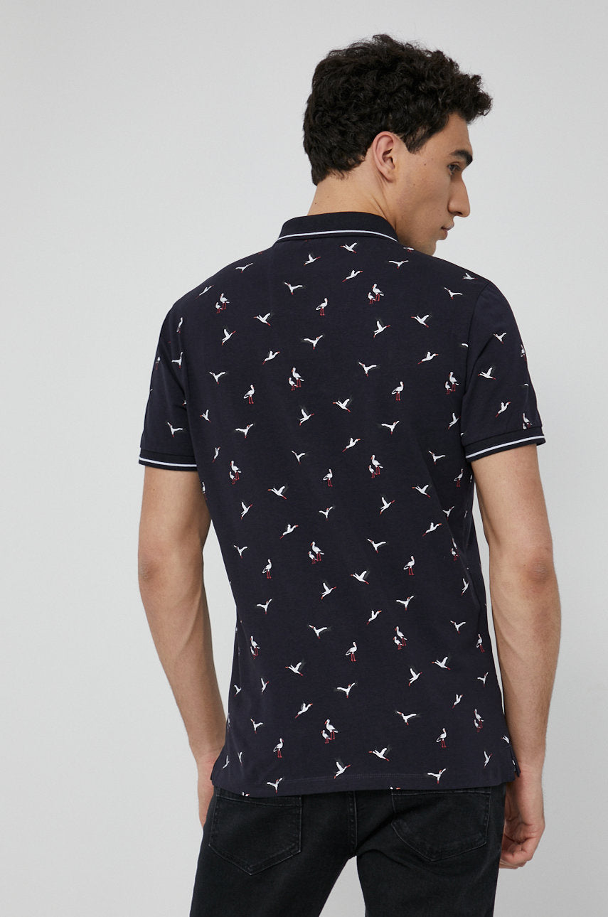 Last size L Men's black polo navy with a birds pattern