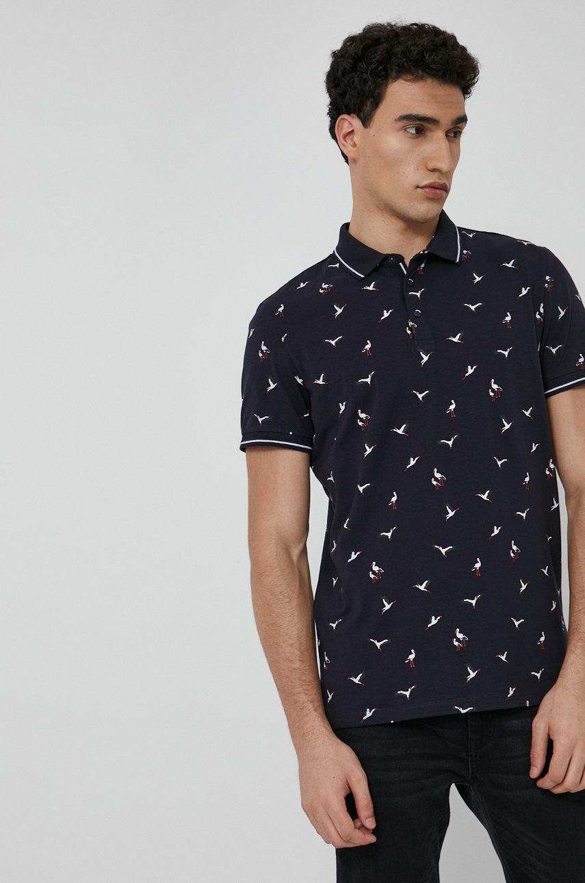 Last size L Men's black polo navy with a birds pattern