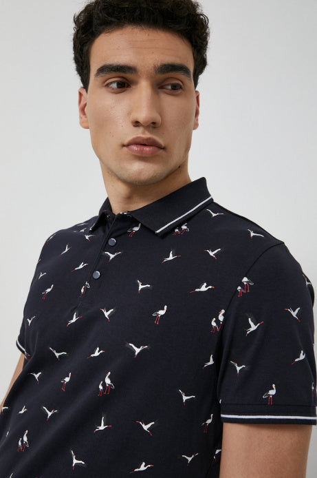 Last size L Men's black polo navy with a birds pattern