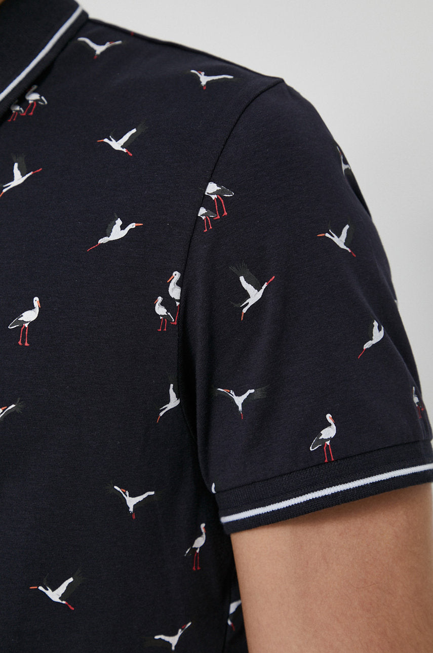 Last size L Men's black polo navy with a birds pattern