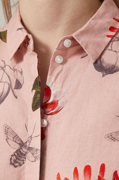 Women's button up pink floral blouse