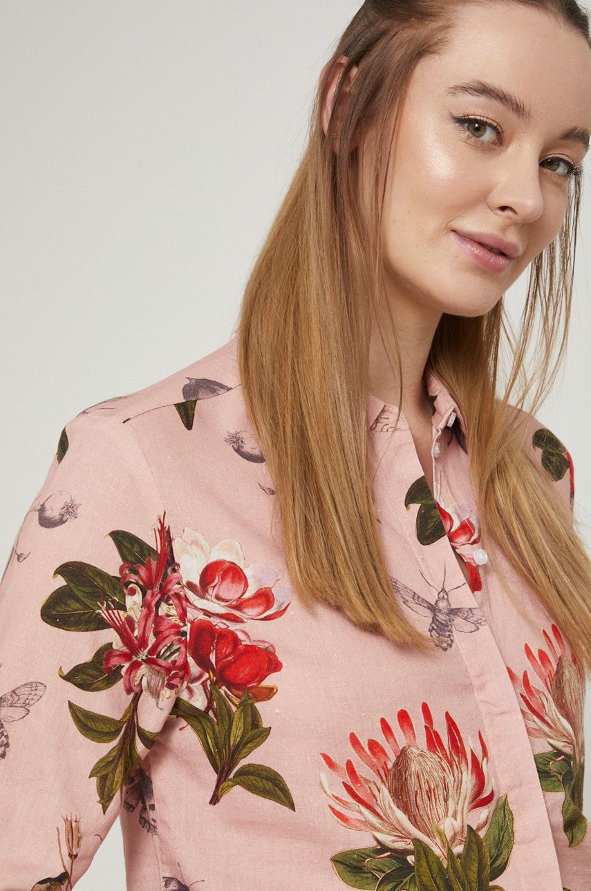 Women's button up pink floral blouse