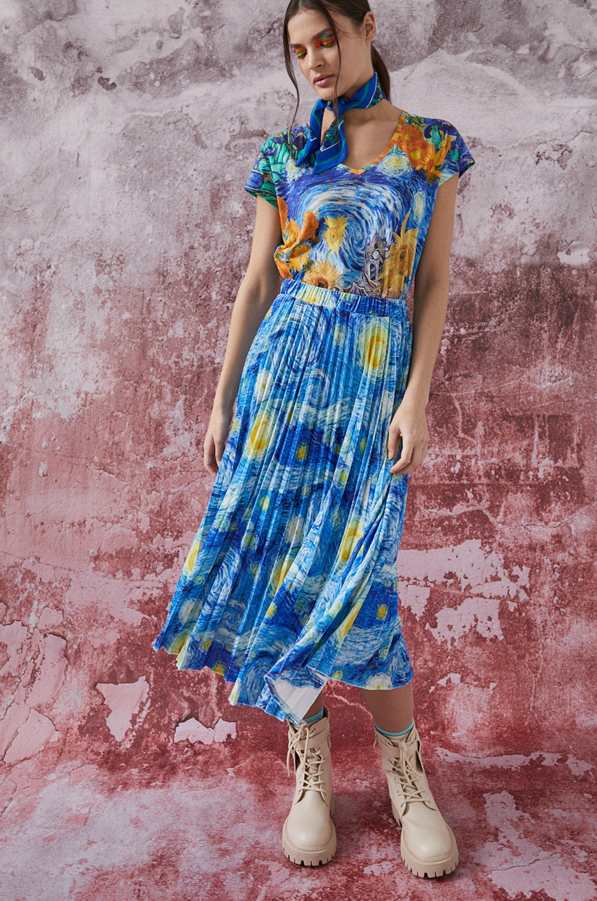 Van Gogh collection Starry night pleated skirt