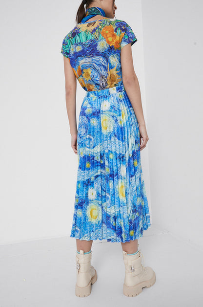 Van Gogh collection Starry night pleated skirt