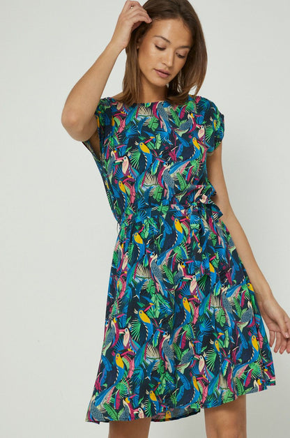 Women's flared, patterned viscose dress