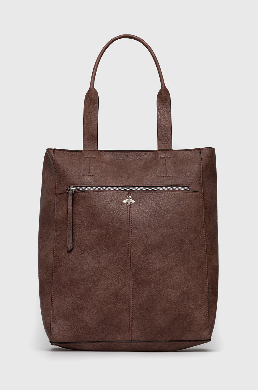 Eco leather brown handbag with a bee