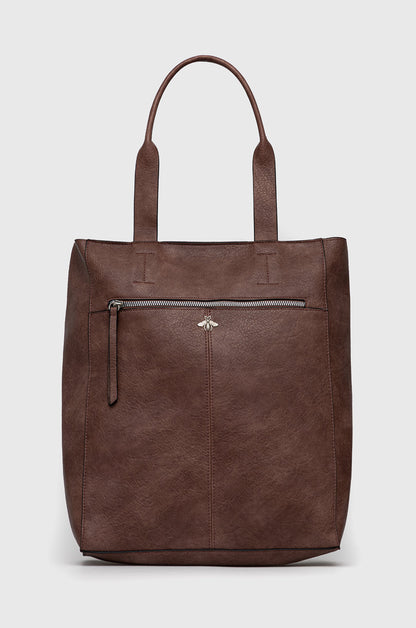 Eco leather brown handbag with a bee