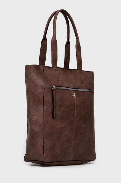 Eco leather brown handbag with a bee