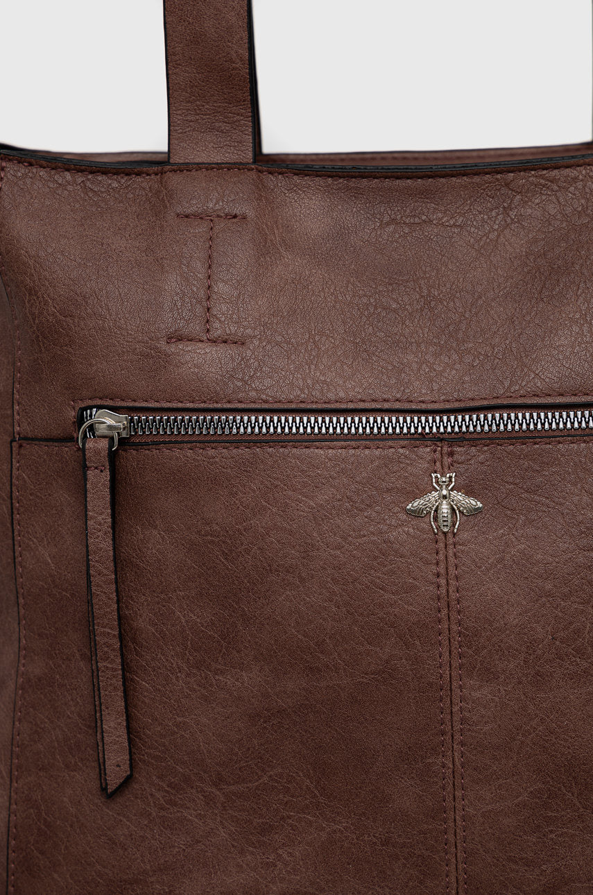 Eco leather brown handbag with a bee