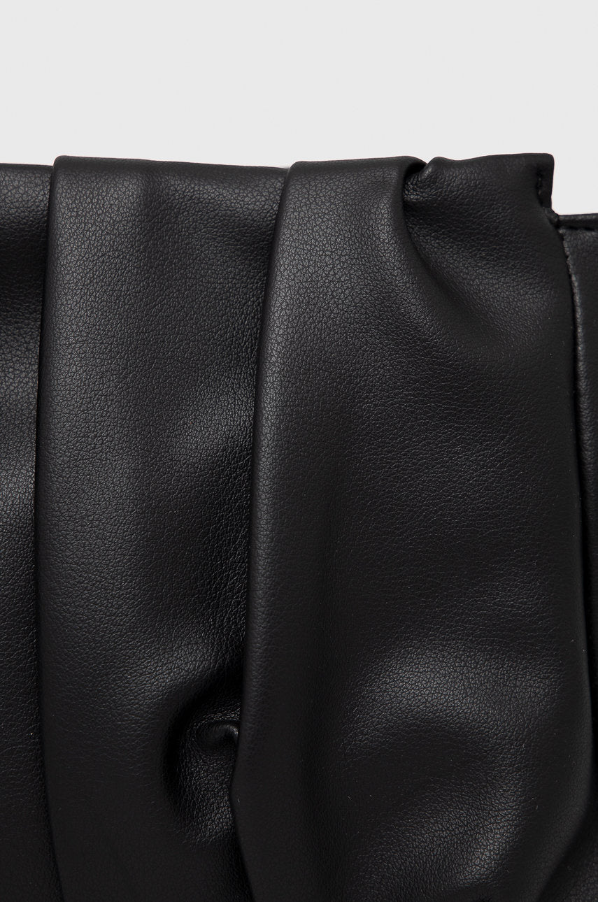 Black eco leather handbag with decorative ruffles